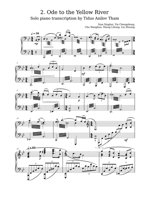 Yellow River, Op.7 – Xinghai Xian 2. Ode to Yellow River by Xian Xinghai for Solo Piano arranged by Tidus Anilov Tham