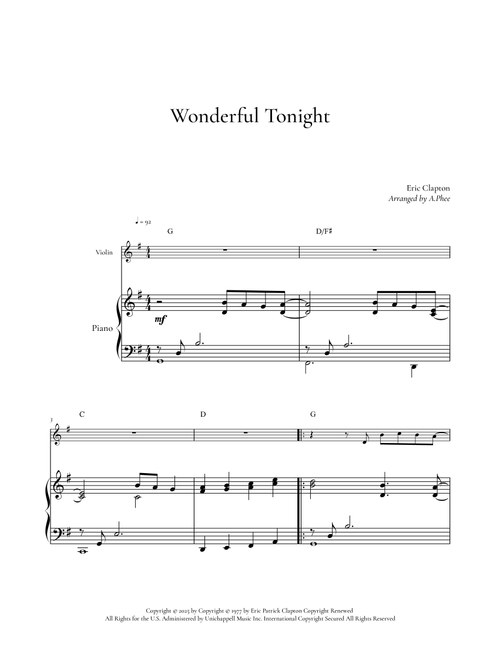 Wonderful Tonight (Arr. Phee) - David Kersh (Violin and Piano)