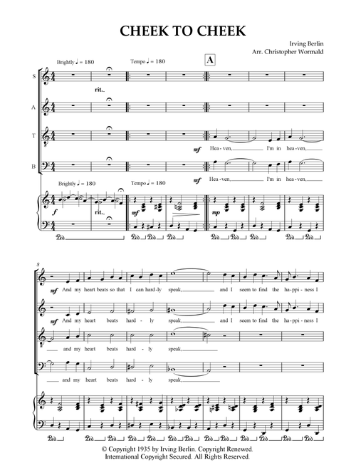 Cheek To Cheek (Arr. Christopher Wormald) - Fred Astaire (Choral, SATB)