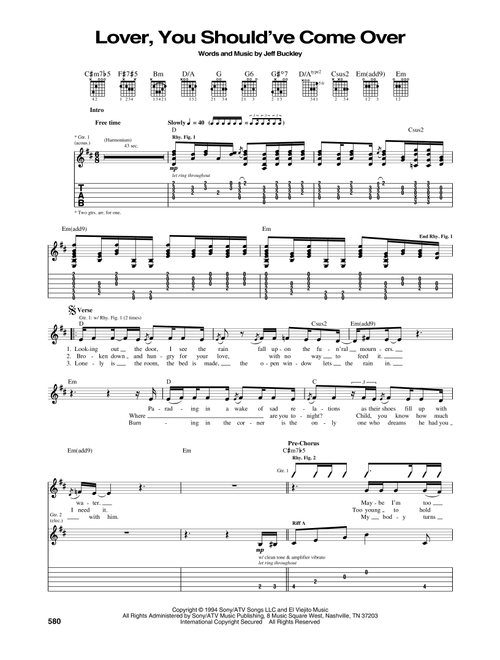 Lover, You Should've Come Over - Jeff Buckley (Guitar Tab)