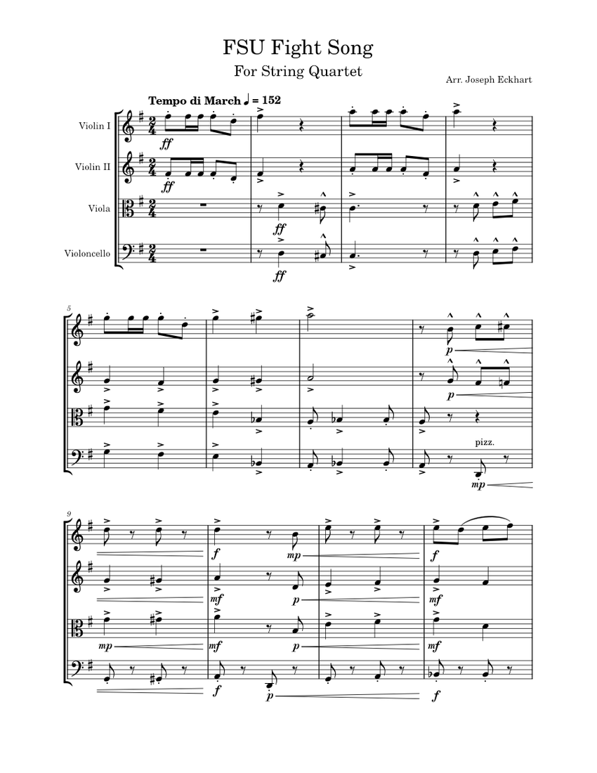 FSU Fight Song Tommie Wright FSU Fight Song String Quartet Sheet