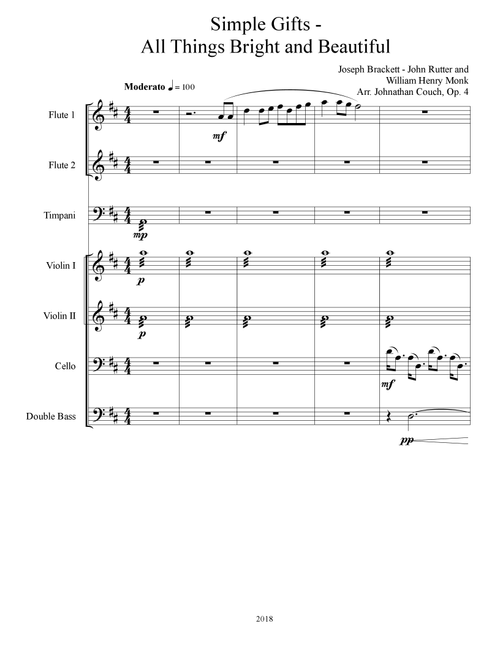 Simple Gifts - All Things Bright and Beautiful (Arr. Johnathan Couch, Op. 4) - Joseph Brackett, John Rutter and William Henry Monk (Small Ensemble)