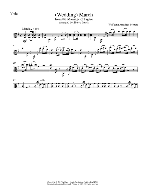 March from the Marriage of Figaro (Bridal March) for Viola Solo (Arr. Sherry Lewis) - W. A. Mozart (Viola Solo)