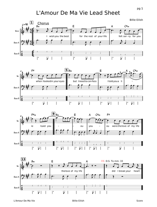 L'Amour de ma vie Lead Sheet