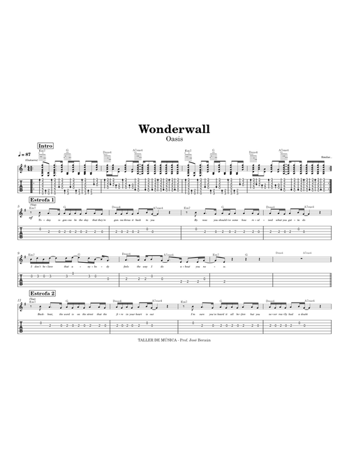 Wonderwall de Oasis GUITARRA melodía y acordes