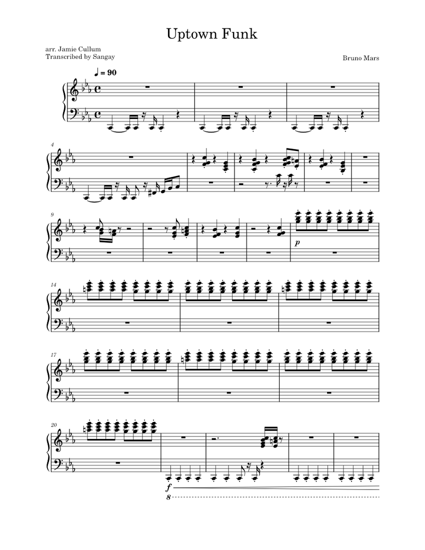 Uptown Funk Mark Ronson Ft Bruno Mars Uptown Funk Arr Jamie Cullum Sheet Music For Piano