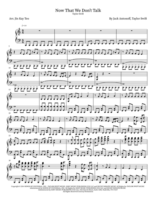 Now That We Don't Talk (Arr. Jin Kay Teo) - Taylor Swift (Piano Solo)