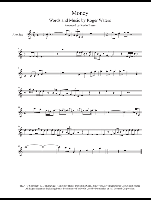 Money (Arr. Kevin Busse) - Pink Floyd (Alto Sax Solo)