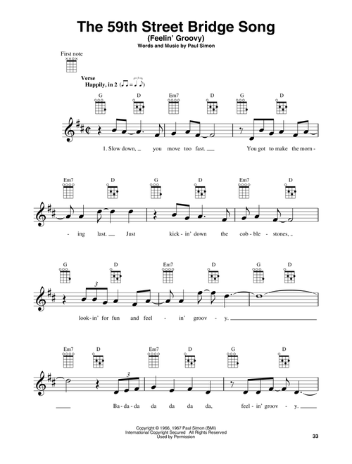 The 59th Street Bridge Song (Feelin' Groovy) - Simon & Garfunkel (Baritone Ukulele)