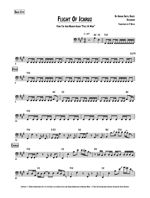 Flight Of Icarus (Arr. P Welsh) - Iron Maiden (Bass Guitar (without TAB))