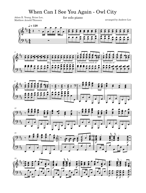 When Can I See You Again - Owl City (Piano Arrangement)