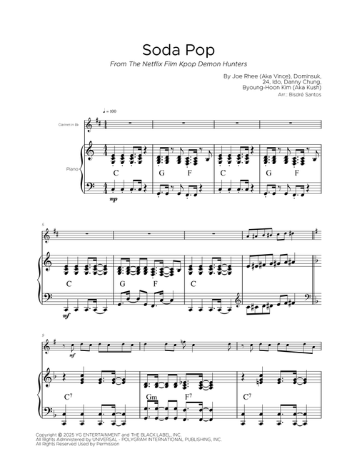 Soda Pop (Arr. Bisdre Santos) - Saja Boys (Clarinet and Piano)