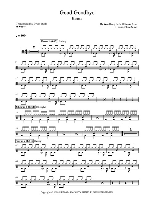 Good Goodbye (Arr. Drum Quill) - Shin Ae An, Woo Sang Park, Hwasa (Drums)
