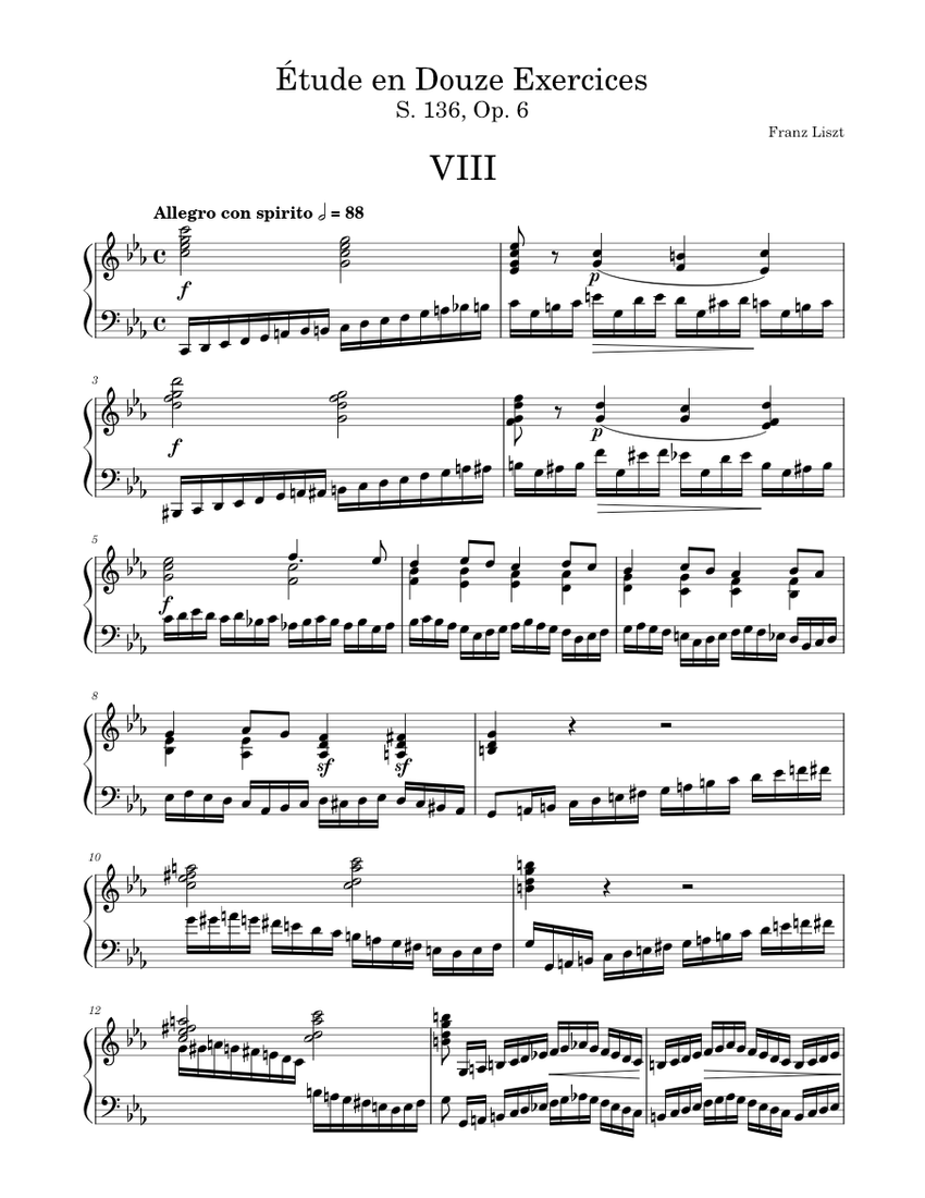Étude en Douze Exercices No. 8 Sheet Music for Piano (Solo