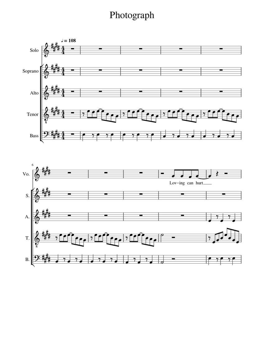 Photograph SATB (STILL WORKING) Sheet music for Soprano, Alto, Tenor ...
