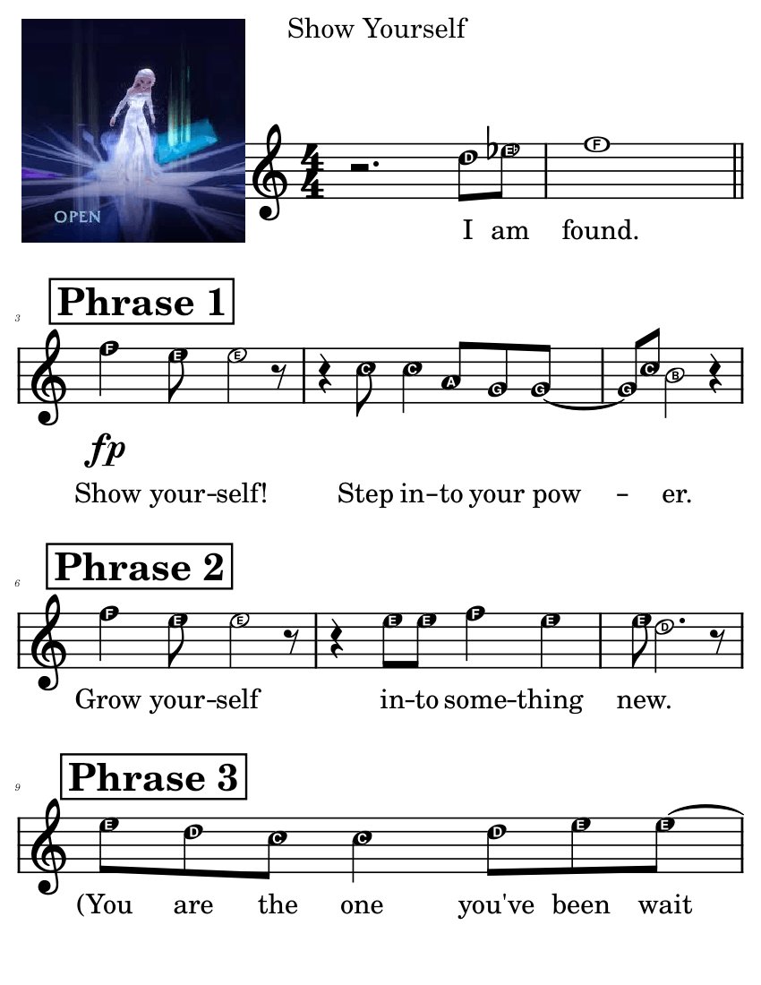 Show Yourself - Melody with Note Names Sheet Music for Piano (Solo ...