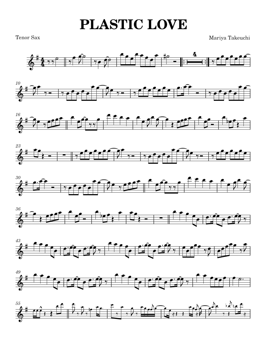 Plastic Love for Tenor Sax Sheet Music for Saxophone tenor (Solo