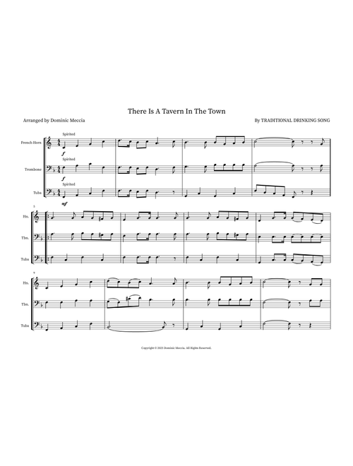 There Is A Tavern In The Town (Arr. Dominic Meccia) - Traditional Drinking Song (Small Ensemble)