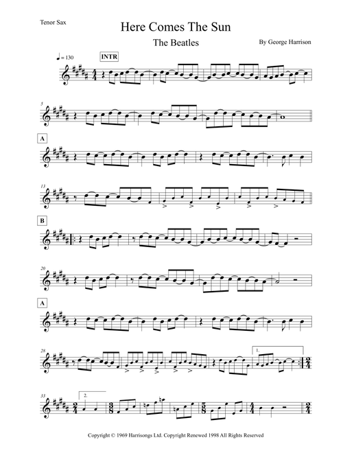 Here Comes The Sun (Arr. Leo Silva) - The Beatles (Tenor Sax Solo)