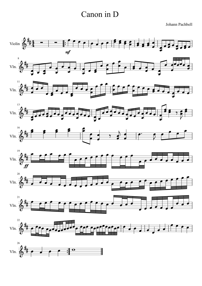 Canon in D for Solo Violin Sheet for (Solo) |