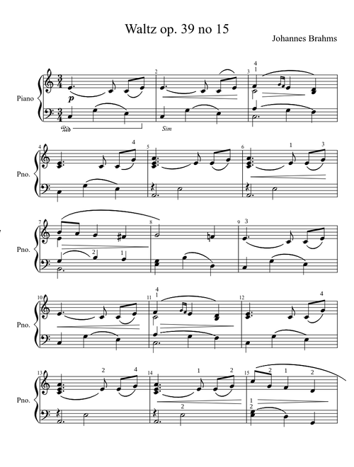Waltz Brahms op 39 no 15 easy