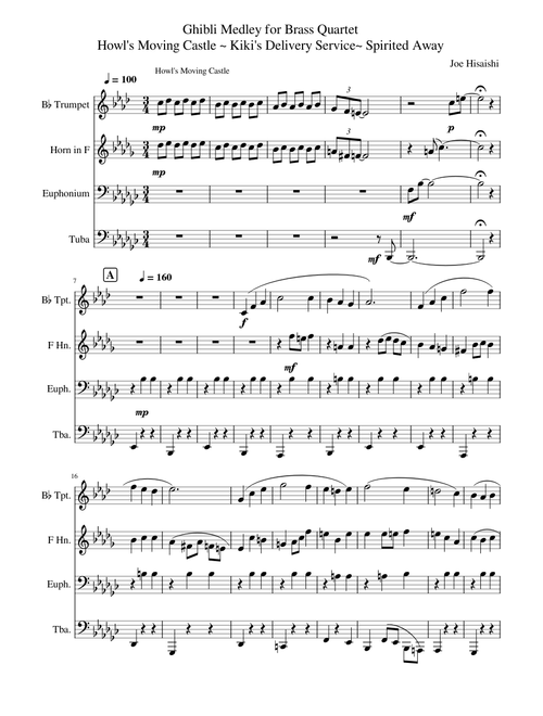 Studio Ghibli Medley – Joe Hisaishi Ghibli_Medley_for_Brass_Quartet_Howl's_Moving_Castle_~_Kiki's_Delivery_Service~_Spirited_Away