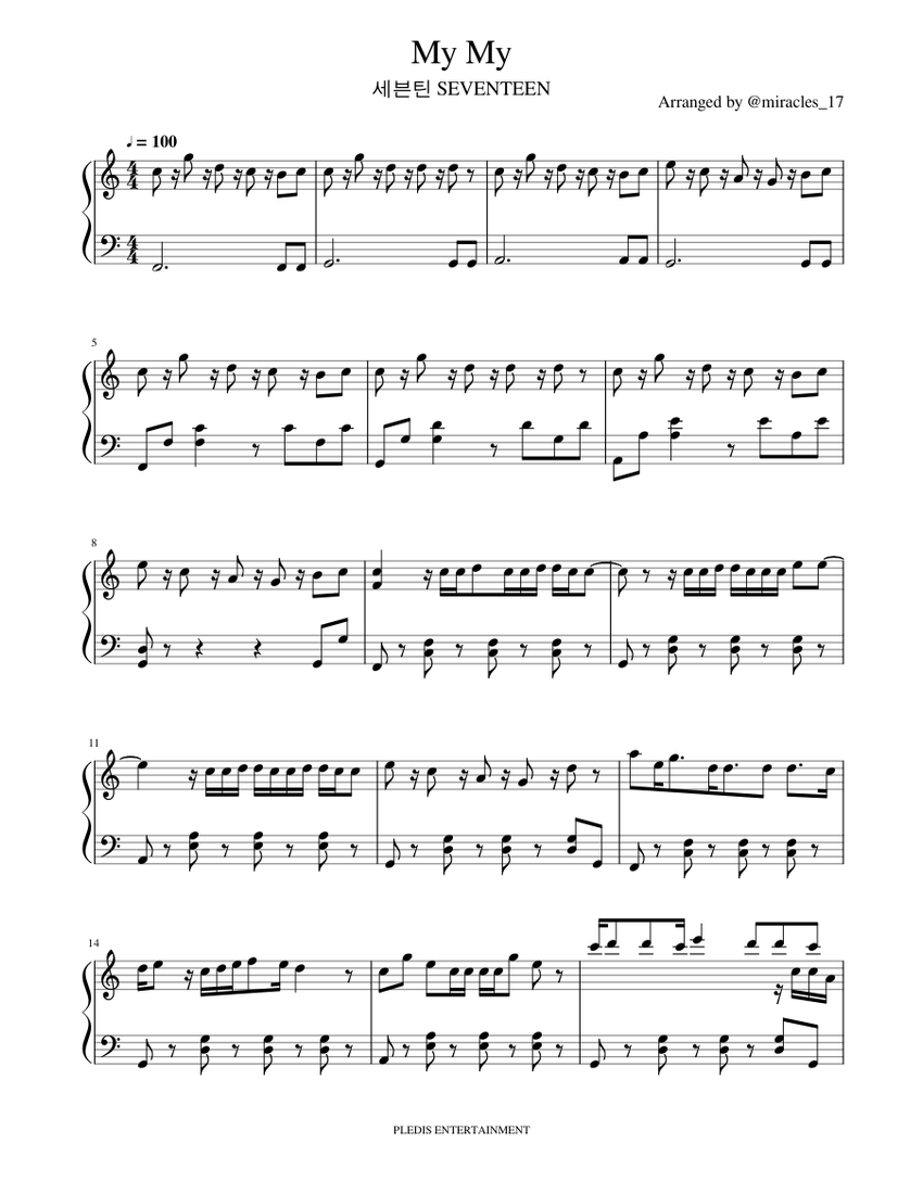 SEVENTEEN - My My Sheet Music for Piano (Solo) | MuseScore.com