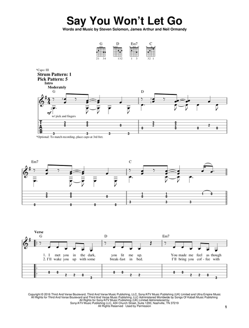 Say You Won't Let Go - James Arthur (Easy Guitar with TAB)