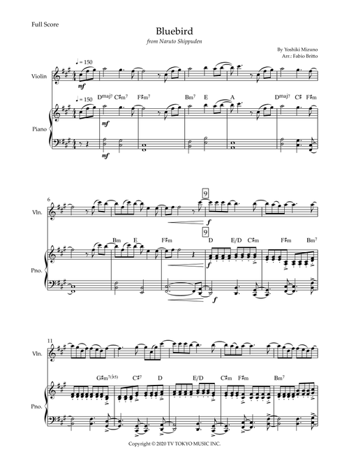 Ikimono Gakari's Blue Bird (Arr. Fabio Britto) - Yoshiki Mizuno (Violin and Piano)