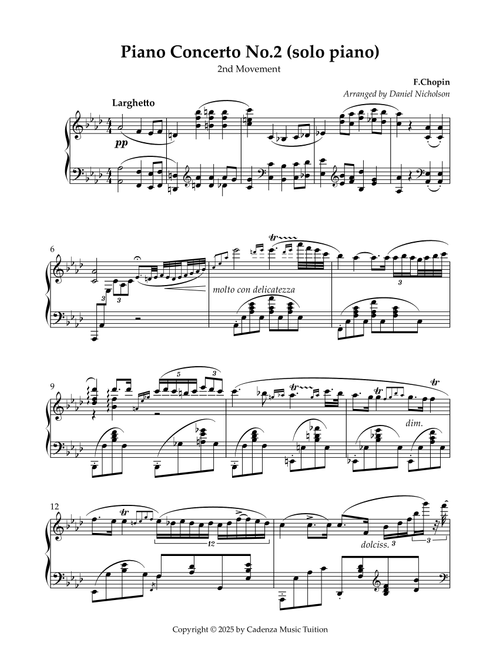 PIano Concerto No.2 Op.21 in F Minor (second movement) (solo piano) (Arr. Daniel Nicholson) - Frederick Chopin (Piano Solo)