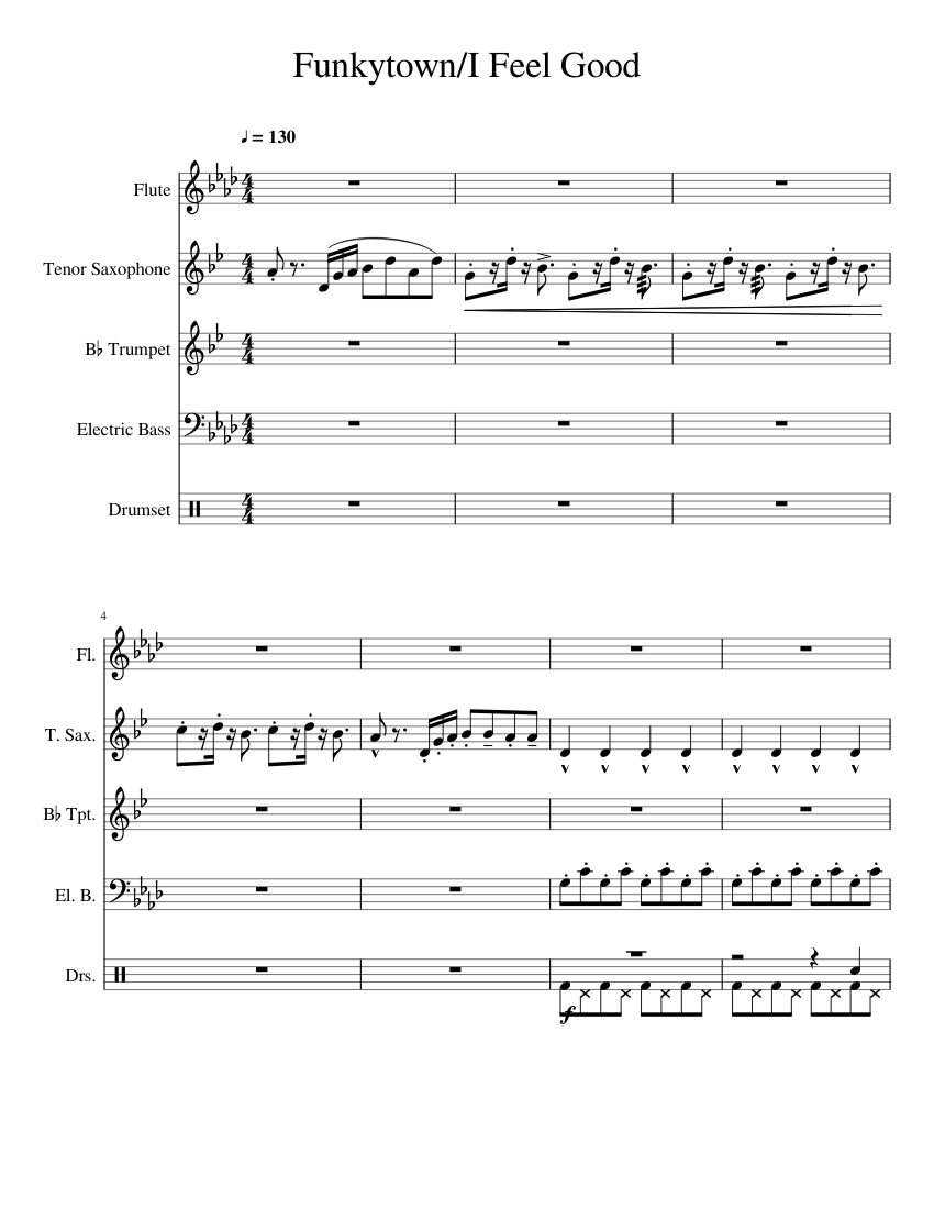Funkytown I Feel Good Sheet Music for Flute, Saxophone tenor, Trumpet ...
