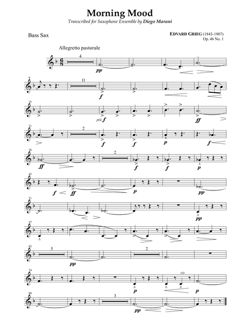 Peer Gynt Suite Op. 46 No. 1 for Saxophone Ensemble - Bass Sax (Arr. Diego Marani) - E. Grieg (Woodwind Ensemble)