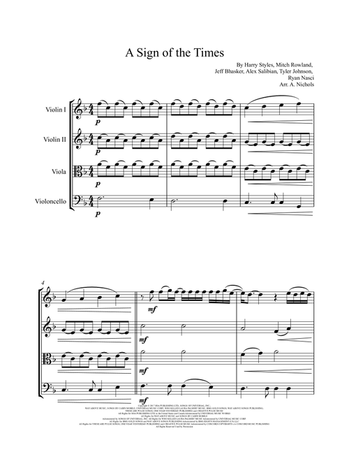 Sign Of The Times (Arr. A. Nichols) - Harry Styles (String Quartet)
