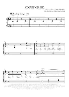 Free Count On Me By Bruno Mars Sheet Music Download Pdf Or Print On Musescore Com