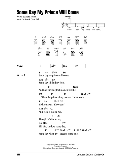 Some Day My Prince Will Come (from Snow White And The Seven Dwarfs) - Adriana Caselotti (Ukulele Chords-Lyrics)