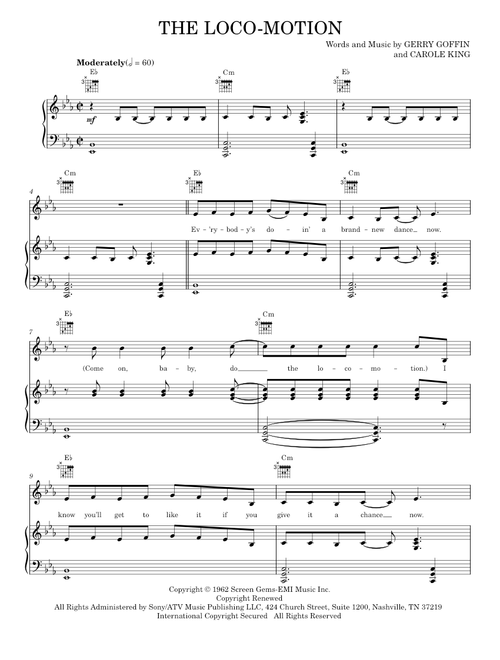 The Loco-Motion - Grand Funk Railroad, Kylie Minogue, Little Eva (Piano-Vocal-Guitar)