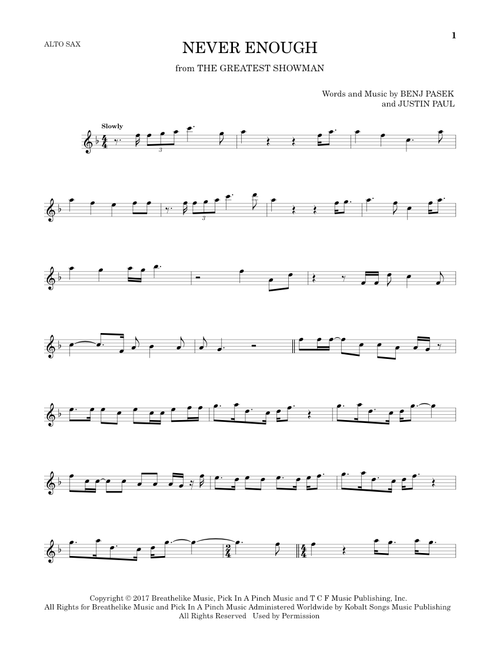 Never Enough (from The Greatest Showman) - Pasek & Paul, Benj Pasek, Justin Paul (Alto Sax Solo)