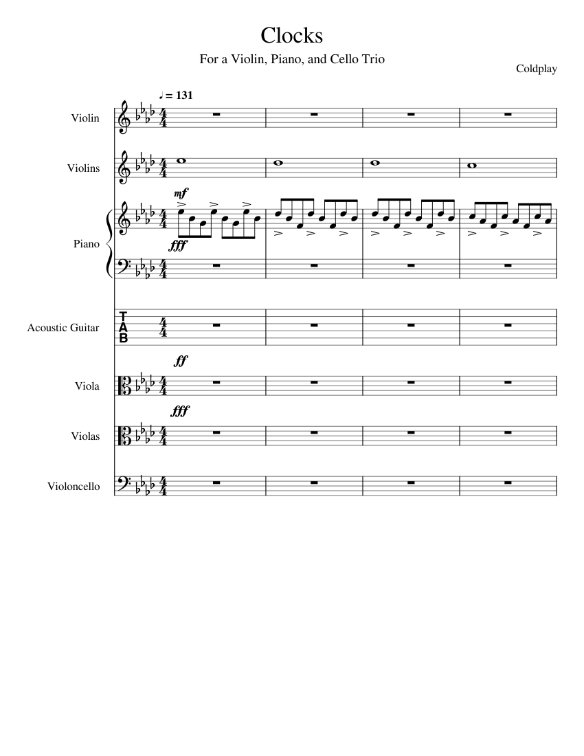 Clocks Sheet music for Piano, Violin, Viola, Cello & more instruments