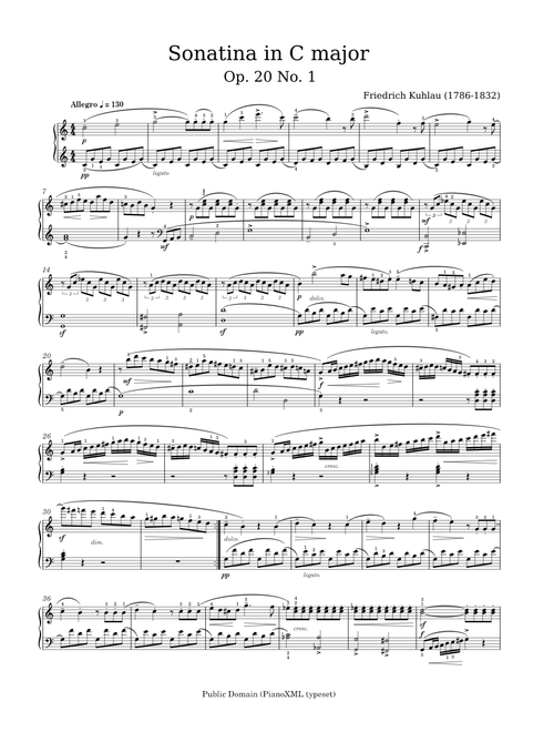 Piano Sonatina in C major, Op 20, No 1 by Friedrich Kuhlau