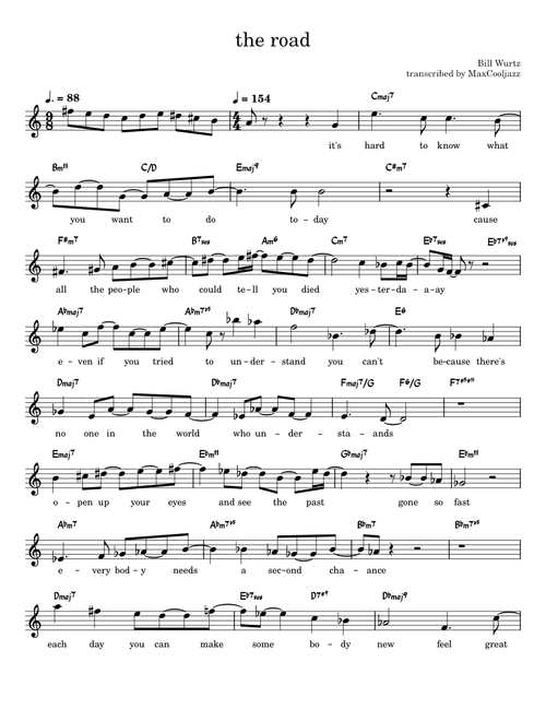 the road - bill wurtz (Lead Sheet)