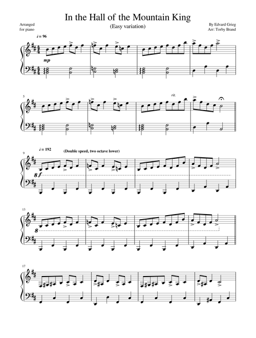 In the Hall of the Mountain King Easy Variation (Edvard Grieg)