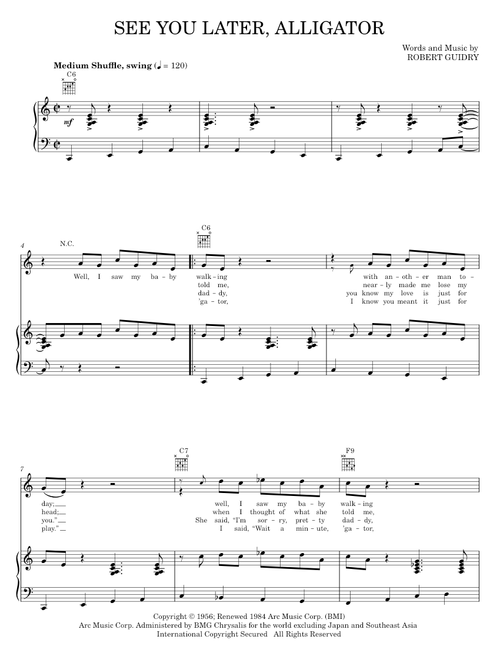 See you later alligator - Bill Haley & His Comets (Piano-Vocal-Guitar)