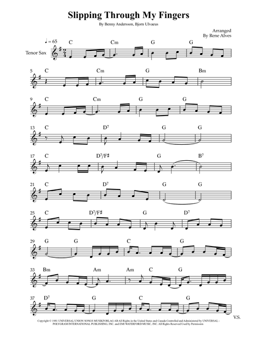 Slipping Through My Fingers (Arr. Rene Alves) - ABBA (Tenor Sax Solo)