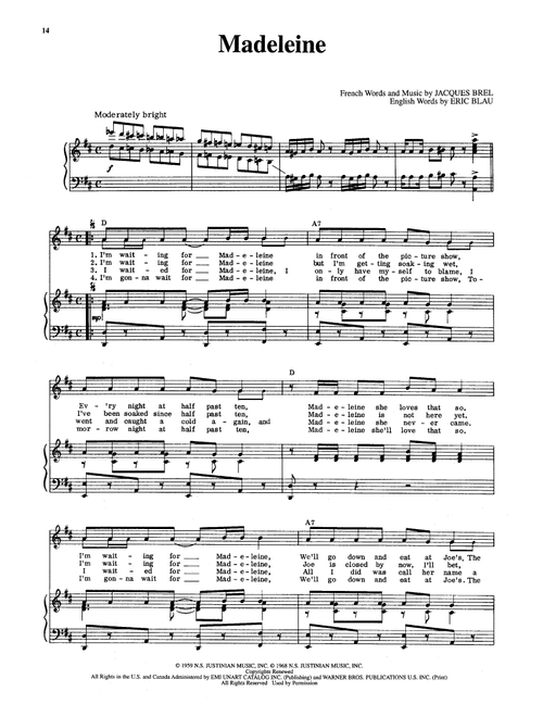 Madeleine (from Jacques Brel Is Alive And Well And Living In Paris) - Eric Blau (Piano Vocal)