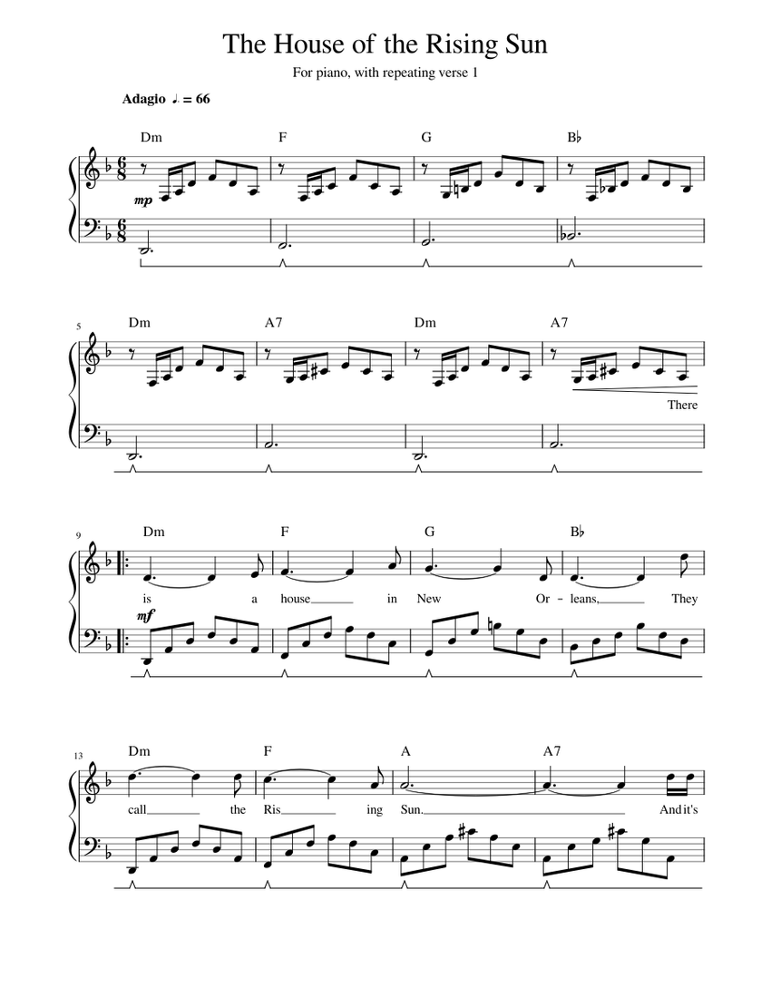The House Of The Rising Sun Sheet music for Piano (Solo)