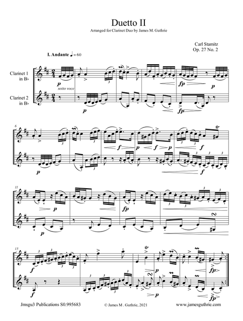 Stamitz: Duet Op. 27 No. 2 for Clarinet Duo (Arr. James M. Guthrie) - Carl Stamitz (Clarinet Duet)