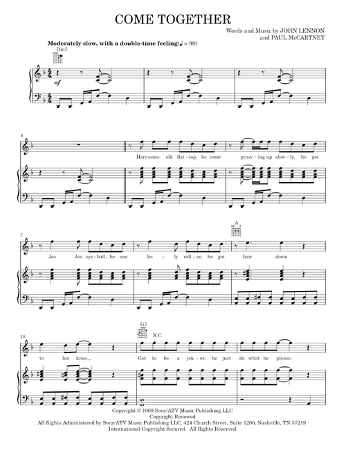 Come Together - Across The Universe Movie, The Beatles (Piano-Vocal-Guitar)