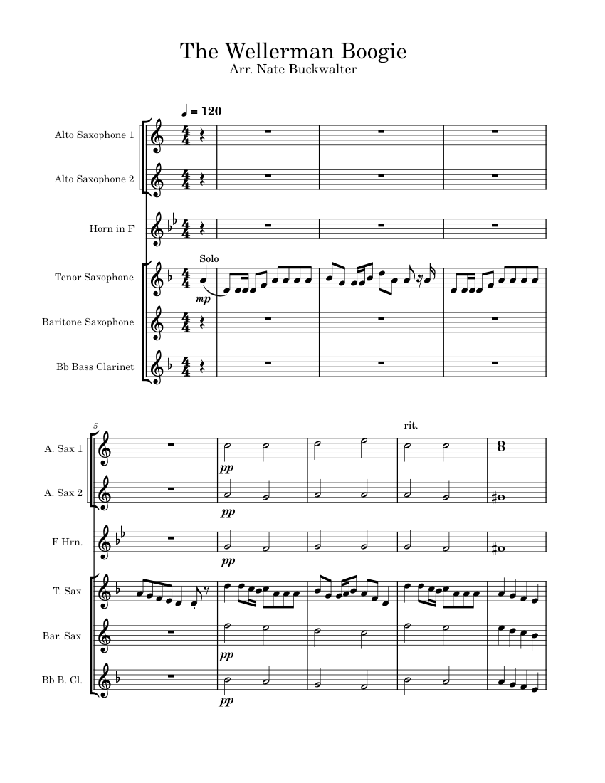 The Wellerman Boogie Sheet music for bass, Saxophone alto, Saxophone tenor, Saxophone