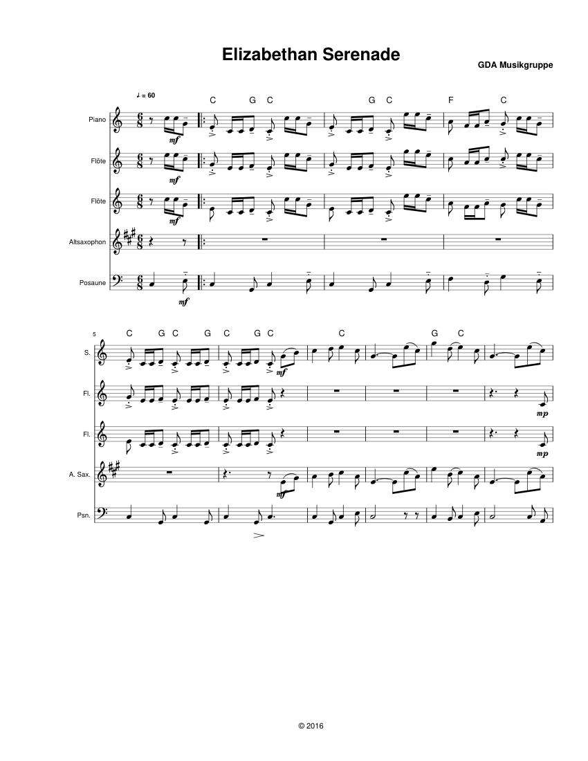 Elizabethan Serenade GDA Musiktruppe Sheet Music with Chords for