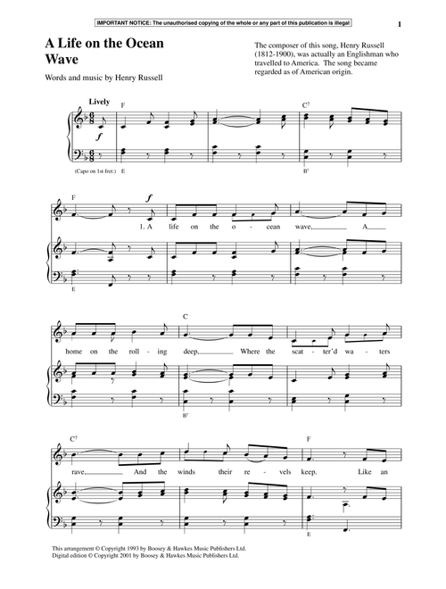 A Life On The Ocean Wave - Henry Russell (Piano Vocal)